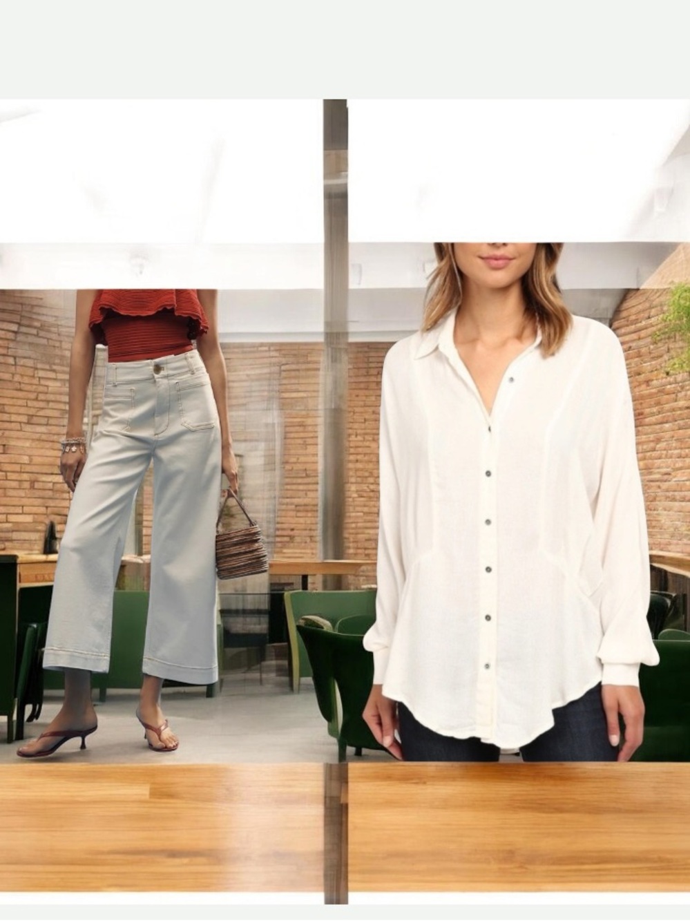 Free P. Anthropologie Natural Rayon Blouse Collette Crop Wide Leg Pant Size 18|L
